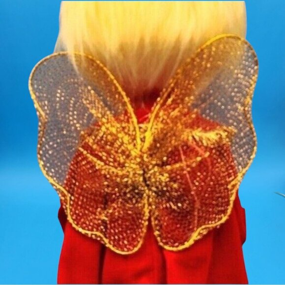 Vintage 1960s Japan Angel Tree Topper Red Velvet Gold Trim Stars Christmas Decor - Picture 4 of 9